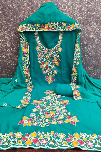sky blue embroidered rayon unstitched dress material 