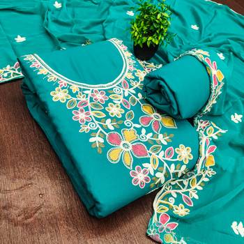 sky blue embroidered rayon unstitched dress material  3