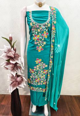 sky blue embroidered rayon unstitched dress material  4