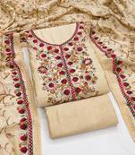 beige embroidered roman silk unstitched dress material 