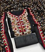 black embroidered roman silk unstitched dress material 