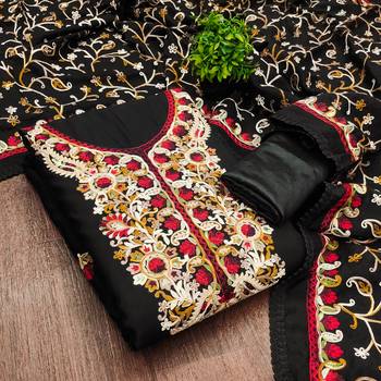 black embroidered roman silk unstitched dress material  4