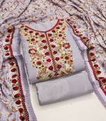 lavender embroidered roman silk unstitched dress material 