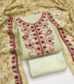 olive green embroidered roman silk unstitched dress material 