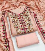 peach embroidered roman silk unstitched dress material 