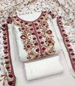 white embroidered roman silk unstitched dress material 