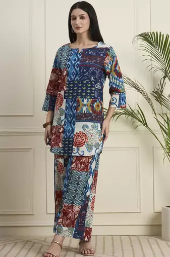 Women Printed  Cotton patchwork co-ord set 