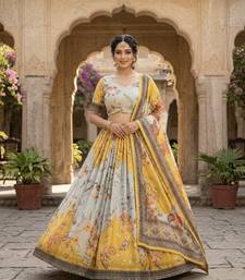 YELLOW SEQUINS ZARI EMROIDERY WORK ORGANZA LEHENGA CHOLI SET FOR WOMEN'S