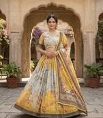YELLOW SEQUINS ZARI EMROIDERY WORK ORGANZA LEHENGA CHOLI SET FOR WOMEN'S