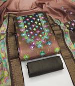 brown printed cotton butti unstitched dress material 