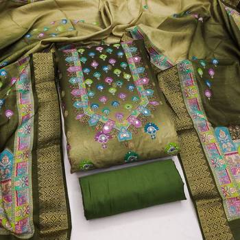 green printed cotton butti unstitched dress material  1