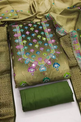 green printed cotton butti unstitched dress material 