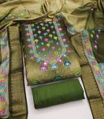 green printed cotton butti unstitched dress material 