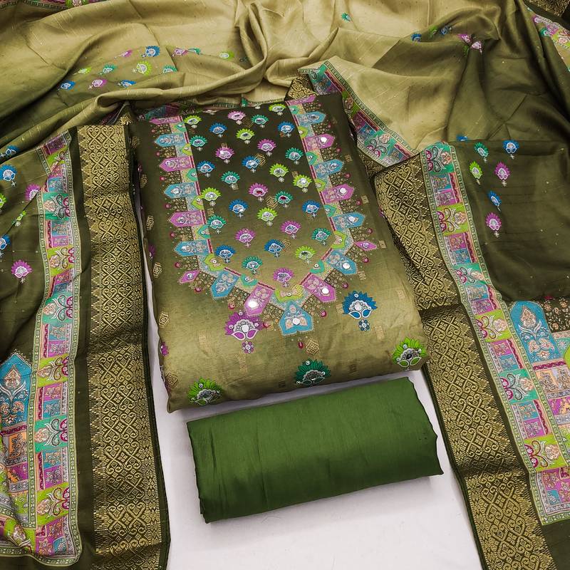 green printed cotton butti unstitched dress material 