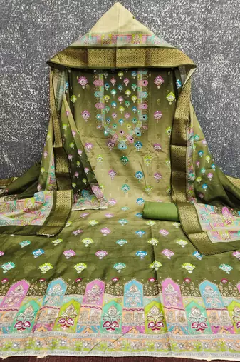 green printed cotton butti unstitched dress material 