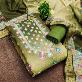 green printed cotton butti unstitched dress material  3