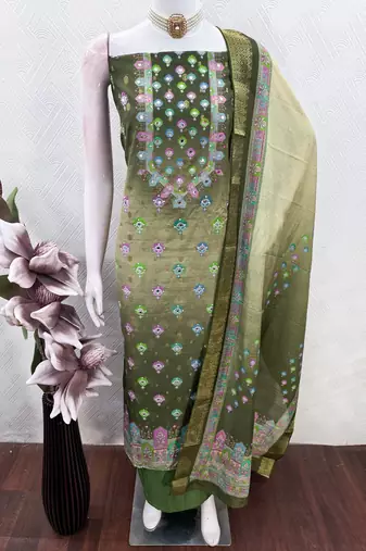 green printed cotton butti unstitched dress material 