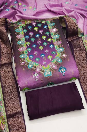 purple printed cotton butti unstitched dress material 