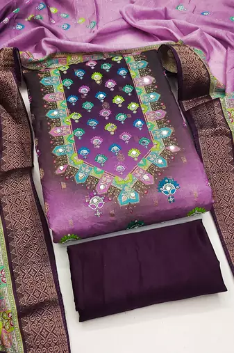 purple printed cotton butti unstitched dress material 