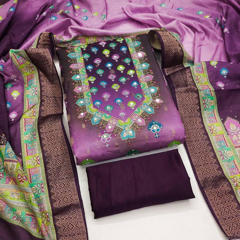 purple printed cotton butti unstitched dress material 