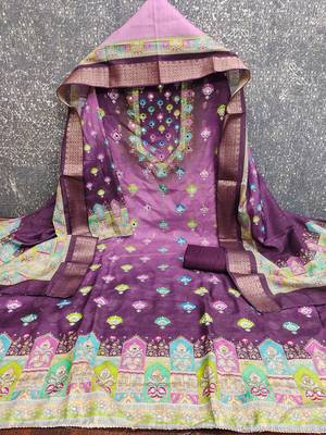 purple printed cotton butti unstitched dress material  2