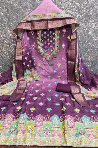 purple printed cotton butti unstitched dress material 