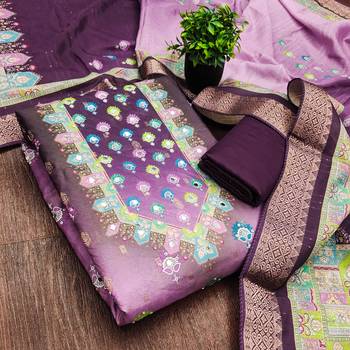 purple printed cotton butti unstitched dress material  3
