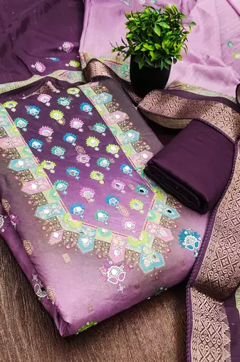 purple printed cotton butti unstitched dress material 