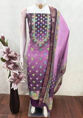 purple printed cotton butti unstitched dress material  4