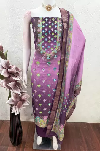 purple printed cotton butti unstitched dress material 