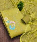 green embroidered roman silk unstitched dress material 