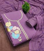 lavender embroidered roman silk unstitched dress material 