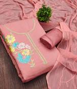 pink embroidered roman silk unstitched dress material 