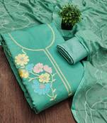 sea green embroidered roman silk unstitched dress material 