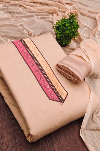 peach embroidered roman silk unstitched dress material 