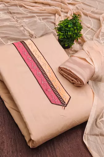 peach embroidered roman silk unstitched dress material 