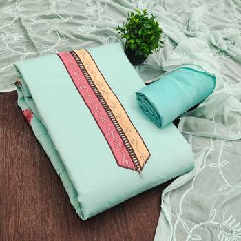 sea green embroidered roman silk unstitched dress material  1