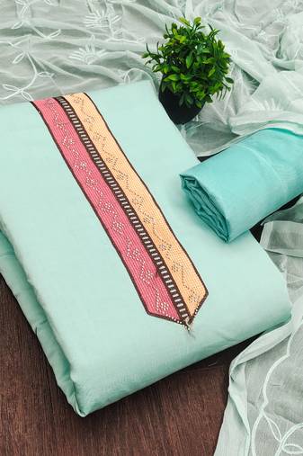 sea green embroidered roman silk unstitched dress material 
