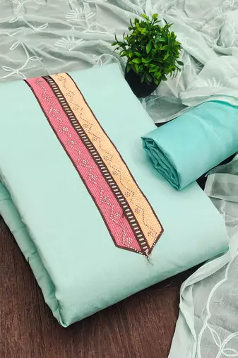 sea green embroidered roman silk unstitched dress material 