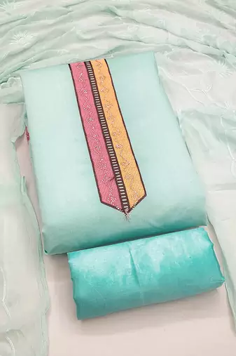sea green embroidered roman silk unstitched dress material 