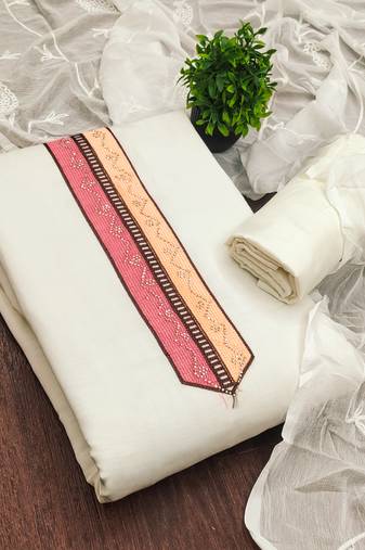 white embroidered roman silk unstitched dress material 