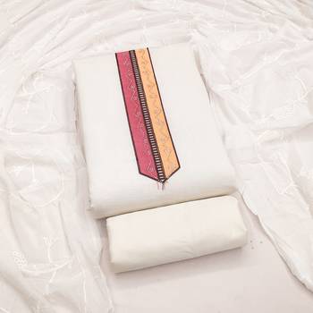 white embroidered roman silk unstitched dress material  4