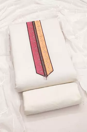 white embroidered roman silk unstitched dress material 