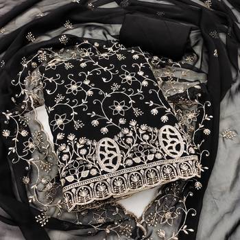 black embroidered georgette unstitched dress material  1