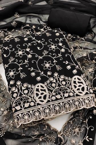black embroidered georgette unstitched dress material 