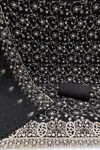 black embroidered georgette unstitched dress material 