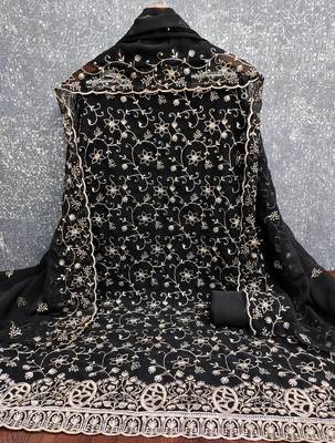 black embroidered georgette unstitched dress material  3