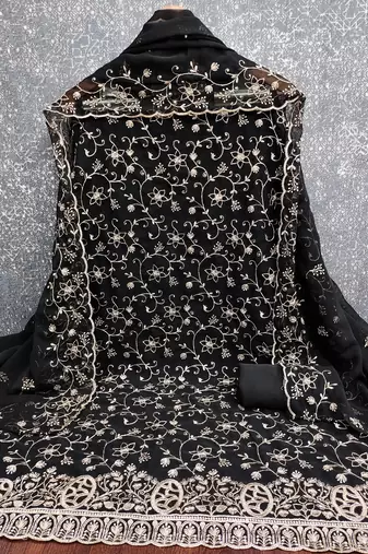 black embroidered georgette unstitched dress material 