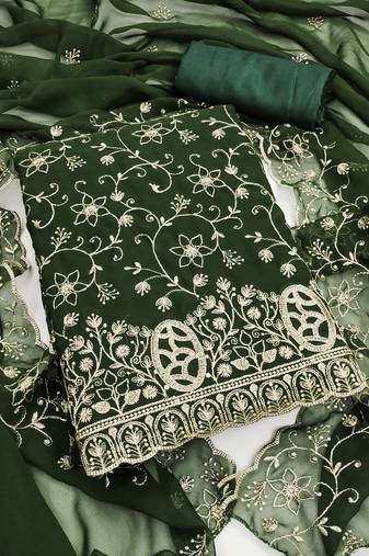 green embroidered georgette unstitched dress material 