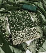 green embroidered georgette unstitched dress material 
